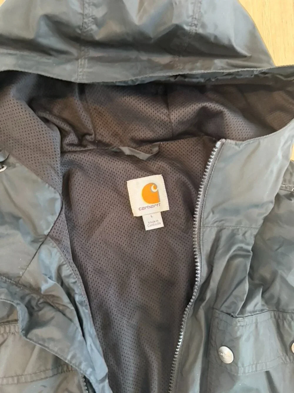 Men’s Carhartt hooded rain jacket Large Black